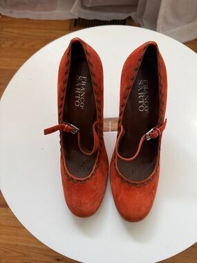 Preowned Women’s Size 6.5M Franco Sarto Orange Suede Maryjane Heels